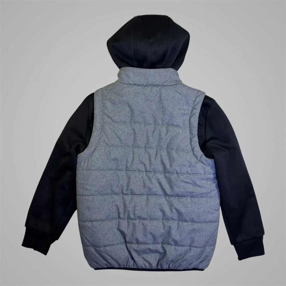 Timberland Kids Unisex Gray Black Puffer Hybrid Hooded Jacket Size M 10/12